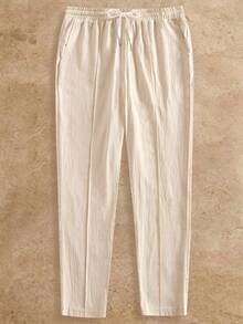 HIMLAND 男士抽绳腰带口袋休闲宽松阔腿裤，适合日常穿着 - 白色 - 查看 2