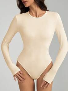 SHEIN Tall 纯色修身春季女士连体衣 - 杏色 - 查看 8