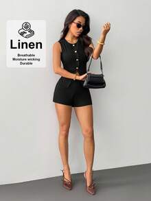 SHEIN PETITE Women's Waist Suit, Elegant And Casual - Black - View 5