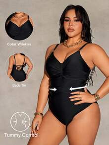 Shapewave Traje de baño de una pieza de unicolor para mujer de talla grande - Negro - Ver 9