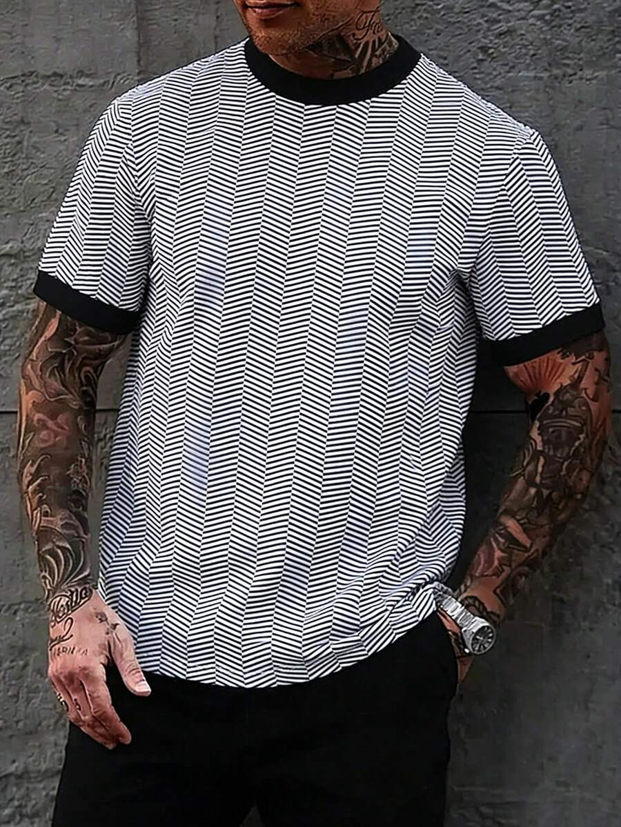 ARLO REED 男士极简印花圆领短袖T恤 - 黑色 - 查看 1