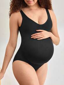 女士休闲百搭吊带式孕妇及产后塑身连体裤 - 黑色 - 查看 4