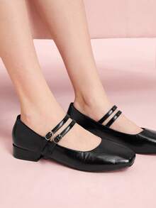 CUCCOO DOLLMOD Bombas de Salto Curto Grosso Estilo Mary Jane Vinho Tinto Femininas para Uso Casual Diário, Trabalho de Escritório, Festa, Transporte, BORDÔ, Sapatos de Primavera, Primavera, Páscoa, Natal - Preto - Visão 4