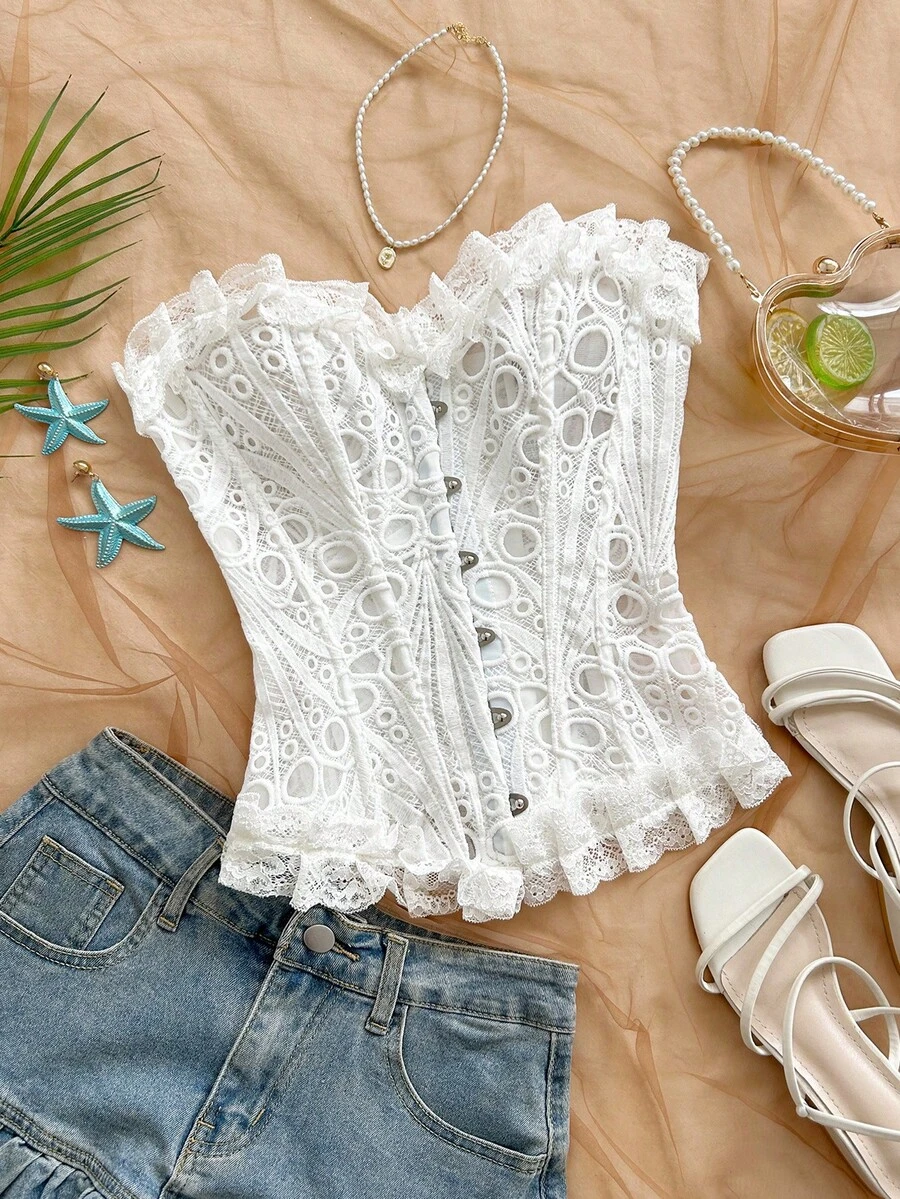 Soleia 女士荷叶边前扣多功能吊带背心，适合约会和外出穿着 - 藍色 - 查看 1