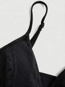 SHEIN MOD Top de tirantes de mezclilla con acolchado para mujer, azul - Negro - Ver 3