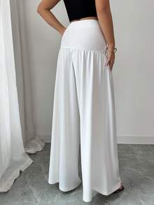 SHEIN Elenzya 白色高腰褶裥阔腿裤，垂坠宽松长裤，优雅正装/休闲装，显瘦 - 白色 - 查看 2