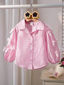 SHEIN Young Girl Woven Striped Casual Shirt - Multicolor - View 6