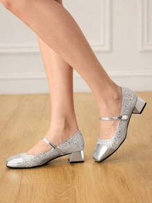 CUCCOO HITCHD Giày bệt nữ đính pha lê lấp lánh và ngọc trai giả, màu bạc, giày cưới, giày thanh lịch, giày cưới mùa xuân, giày cô dâu - Bạc - Xem 4