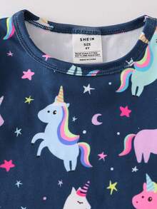 2-Piece Girls Toddler Navy Blue Summer Fairy Glow-In-The-Dark Unicorn Star Print Pajamas Sleepwear Set,Family Matching Snug Fit Cotton Knit Loungewear - Royal Blue - View 7