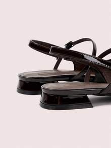 CUCCOO DOLLMOD Women's Fashion Black Patent Leather Mary Jane Low Heel Square Toe Flats For Christmas Spring Shoes - Coffee Brown - View 5