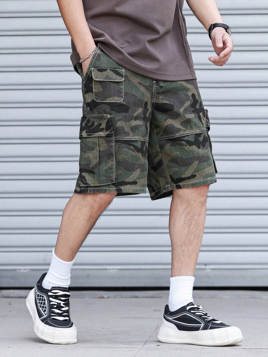 Manfinity Hypemode Herren Lässig Camouflage Cargo Jeans Weite Shorts, vielseitige Sommer Arbeitskleidung - Verschiedenfarbig - Übersicht 1