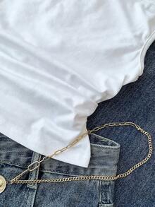 SHEIN Tween Girls White Knit Casual Minimalist Polka Dot Print Asymmetric Ruched Cropped Top, Suitable For Spring/Summer, Casual, Personalized Styling, Daily Wear - White - View 7