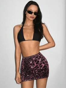 EgrlEra Rok Mini Pesta Musim Panas Motif Leopard Patchwork Berhiaskan Payet Gaya Y2K untuk Pesta Liburan - MultiWarna - View 3