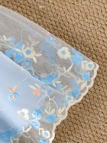 SHEIN Đầm hè cho bé gái 4-7 tuổi, thích hợp cho mùa tựu trường, màu xanh dương, kiểu dáng thời trang dễ thương, tay phồng, nơ, thêu hoa, dây lưới, chất liệu mềm mại thoải mái, phù hợp cho các hoạt động ngoài trời mùa xuân/hè, có thể dùng làm quà tặng. - Màu xanh lam - Xem 3