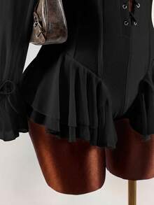 Amplova Romantic Vacation Off-Shoulder Ruched Waist A-Line Jumpsuit For Women - Black - View 7