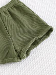 Cozy Pixies 2pcs Baby Boy Letter Pattern Knit Soft Round Neck Short Sleeve Top And Elastic Waist Shorts Set - Multicolor - View 14
