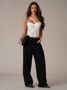 SHEIN BAE 白色纹理系带性感优雅抹胸上衣，适合搭配白色上衣、外出上衣、白色修身抹胸、婚礼宾客上衣、沙滩上衣、优雅上衣、早午餐上衣、性感上衣 - 白色 - 查看 4