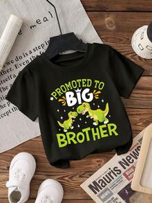 SHEIN Explorewe Young Boy Stylish Rabbit Officer Print Round Neck Short Sleeve T-Shirt, Fashionable And Comfortable For Parties, Festivals, Spring/Summer - Black - View 6