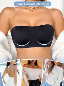 1pc Women's Wireless Tube Top Bra, Casual & Comfortable, Invisible Back Design - Black - View 6
