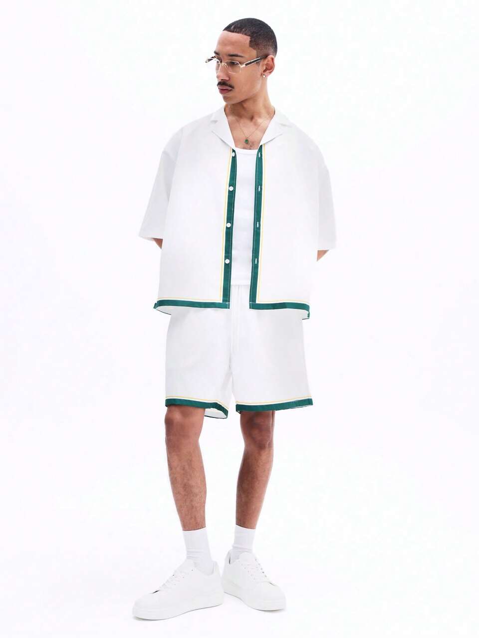 SUMWON Conjunto de Camisa e Shorts Co-Ord com Estampa Cênica, Relaxado Estilo Resort de Verão Capri Itália
