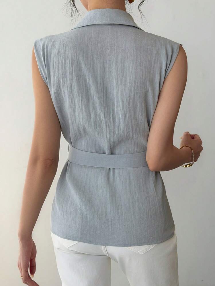 Women's Casual Solid Color Pocket Belt Shirt, Summer,Wedding Guest Dress Women