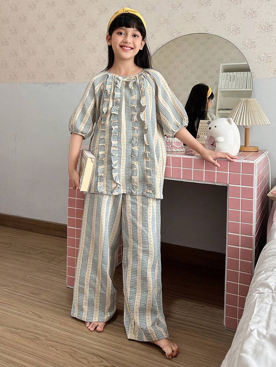 DAZY 少女印花短袖上衣和裤子睡衣套装 - 彩色 - 查看 1