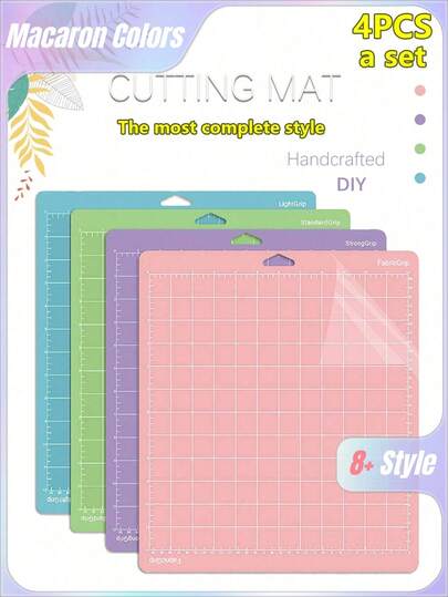 Juego premium de 4 alfombrillas de corte de grabado de 12x12 pulgadas con 4 viscosidades: alfombrillas de alta precisión antideslizantes para grabado láser, corte de vinilo y manualidades, con superficie autorreparadora para proteger los bancos de trabajo - Alfombrilla de corte antideslizante de malla laminada para manualidades, acolchado, costura, scrapbooking y todas las artes, excelente para manualidades DIY y talla de papel, protege la superficie de trabajo