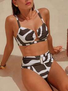 Swim Chiccia 2026春夏棕色条纹可调节金属U型装饰比基尼泳衣两件套女式泳装 - 彩色 - 查看 1