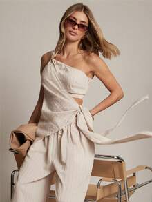 Hauture Women's Layered One Shoulder Top With Hardware Detail - Baby Pink - View 1