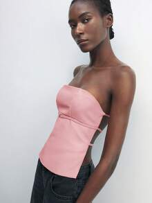 Maija 女士露背可调节装饰吊带背心，时尚办公装，适合春夏复古商务休闲风，露肩露背设计，优雅金属装饰 - 粉色 - 查看 5