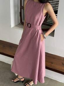 DAZY Women's Casual Solid Color Sleeveless Dress - Purple - View 6