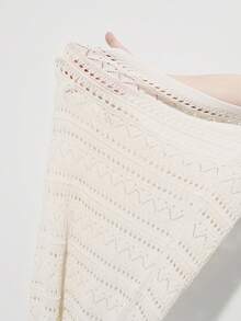 SHEIN Luminelle New Hollow Out Sheer Vacation Spaghetti Strap V-Neck Sleeveless Knit Dress - Beige - View 8