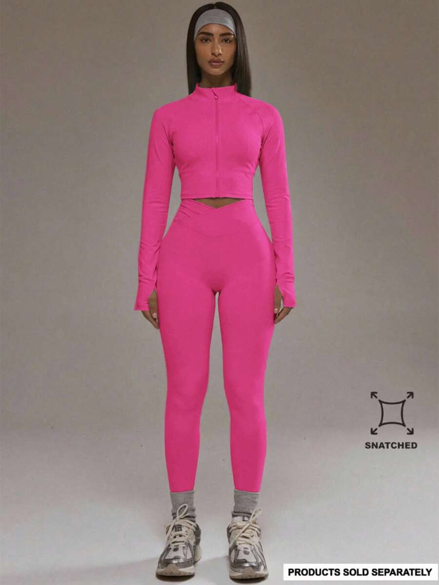 Musera Sport Conjunto de leggings con frente cruzado, solo parte inferior, para pádel, otoño e invierno, ropa deportiva, gimnasio, entrenamiento, aleación - Rosa Fucsia - Ver 1