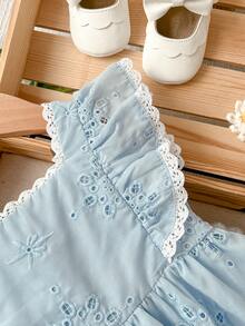 Cozy Pixies 女婴碎花边方领短袖腰系带连衣裙 - 寶藍色 - 查看 3