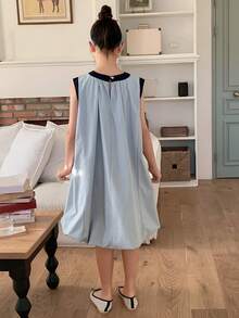 DAZY Girls Sleeveless Round Neck Dress Summer - Blue - View 2