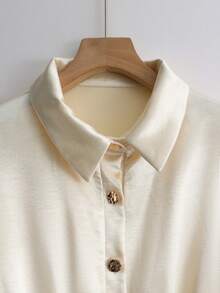 GlowEve Elegant Collared Short Sleeve Cardigan Dress With Waist Cinching And Flared Hem, Fashionable High-Quality Design - Champagne - View 3