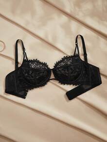 Charlaine 1pc Sexy Lace Padded Push-Up Bra, Soft Underwire Lift & Support, Comfortable Everyday Wear & Layering Lingerie - Black - View 9