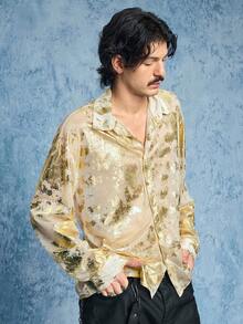 ROMWE MEN Street Life Men's Shiny Lapel Long Sleeve Single-Breasted Shirt - Blue - View 4