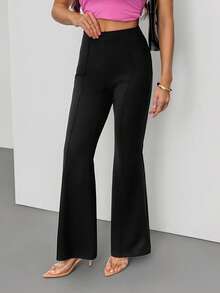 SHEIN Tall 低腰纯色喇叭修身西装裤，适合派对、性感优雅的约会之夜，秋冬季穿着。 - 黑色 - 查看 6