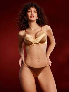 Bronze-Tone Sexy Fashion Alluring Underwire Bra And Low-Waist Thong Panty Set For Women - Bronze - View 3