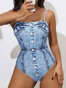 Zestiva Traje de baño de una pieza con botones frontales para el verano - Multicolor - Ver 1