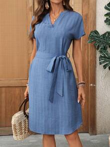 EMERY ROSE Women's Casual Cap Sleeve Doll Print Dress - Gray Blue - View 8