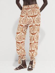 Lumivelle Waist Tie Ankle Tie Paisley & Cashew Flower Print Harem Pants - Multicolor - View 4