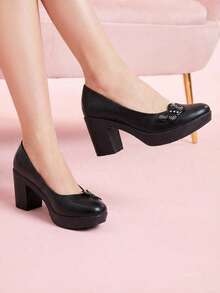 Thick Heel Shoes With Detail And Platform - 黑色 - 查看 4