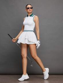 Activina 女士休闲无袖翻领网球连衣裙 - 白色 - 查看 5