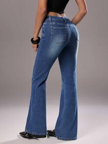 TRNVIE High Stretch Low Waist Contrast Color Pocket Casual Flare Jeans - Blue - View 2