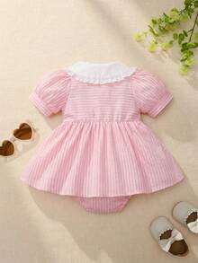 Souflis Souflis 1 pieza Mono informal, lindo y elegante para bebé niña con bordado y rayas, de peso ligero - Rosa - Ver 2