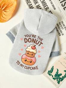PETSIN 1件可爱蛋糕甜甜圈字母印花宠物连帽衫浅灰色加厚保暖宠物帽子衣服 - 淺灰色 - 查看 1