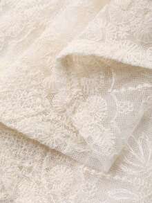 DAZY 女士纯色蕾丝纹理宽松长袖翻领优雅正式衬衫，春秋季 - 米色 - 查看 7