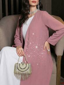 Yasmyna Áo Abaya Ả Rập thanh lịch dành cho nữ, tay dài, đính ngọc trai, thích hợp cho mùa xuân/hè. - Màu tím - Xem 1